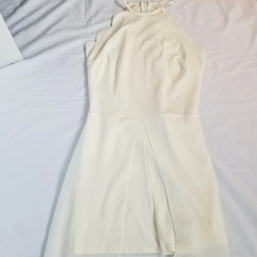 Charlotte Russe Halter Maxi Dress Scalloped Romper Shorts Overlay Cream Medium - Picture 2 of 14